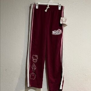 Girls Hello Kitty Maroon Joggers with White & Pink Stripes